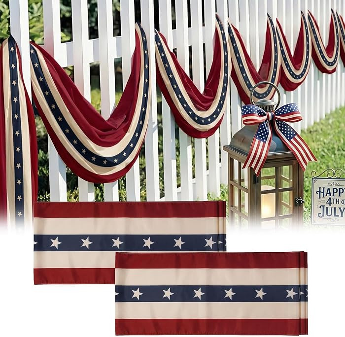 4th of July Decorations: 2pcs 1.6x18ft Vintage Retro American Flag Banner Outdoor Decorations for... | Amazon (US)