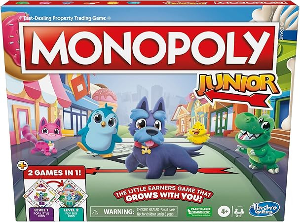 Hasbro Gaming Monopoly Junior Board Game, 2-Sided Gameboard, 2 Games in 1, Monopoly Game for Youn... | Amazon (US)