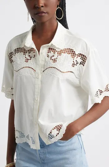 Embroidered Cutwork Cotton Camp Shirt | Nordstrom