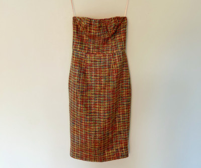 House Of CB Boucle Dress Small Rainbow Check Tweed Preppy Bodice Pencil Midi  | eBay | eBay UK