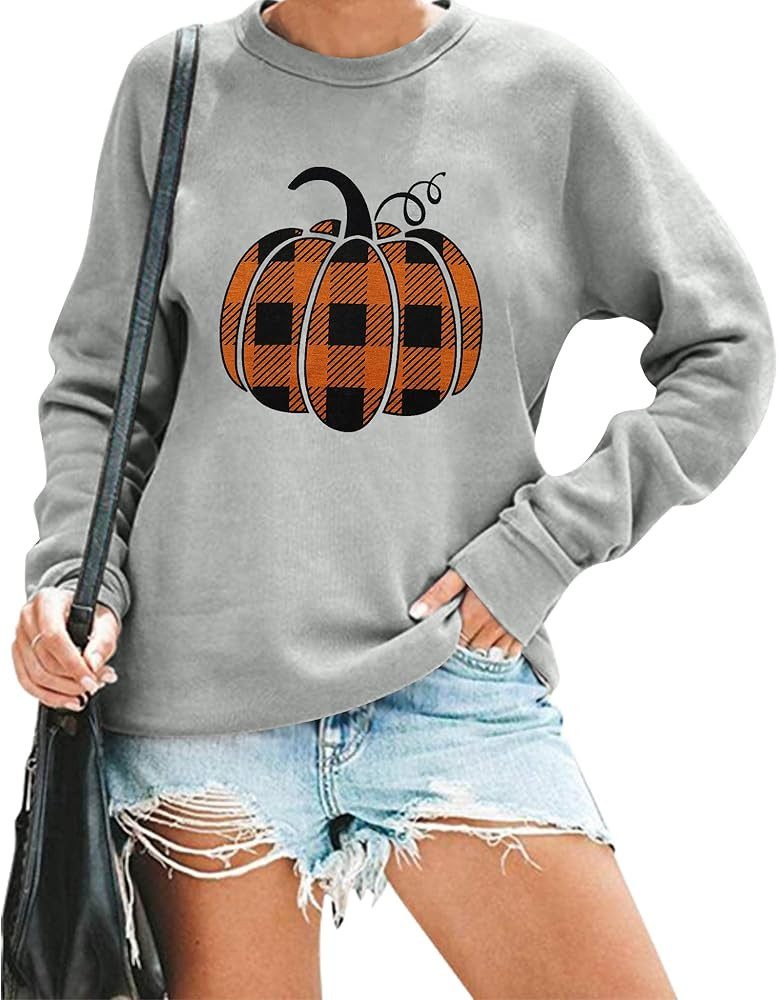 KIDDAD Fall Sweatshirt Women Farm Fresh Pumpkins Apples Hayrides Cider Sweatshirt Halloween Pullover | Amazon (US)