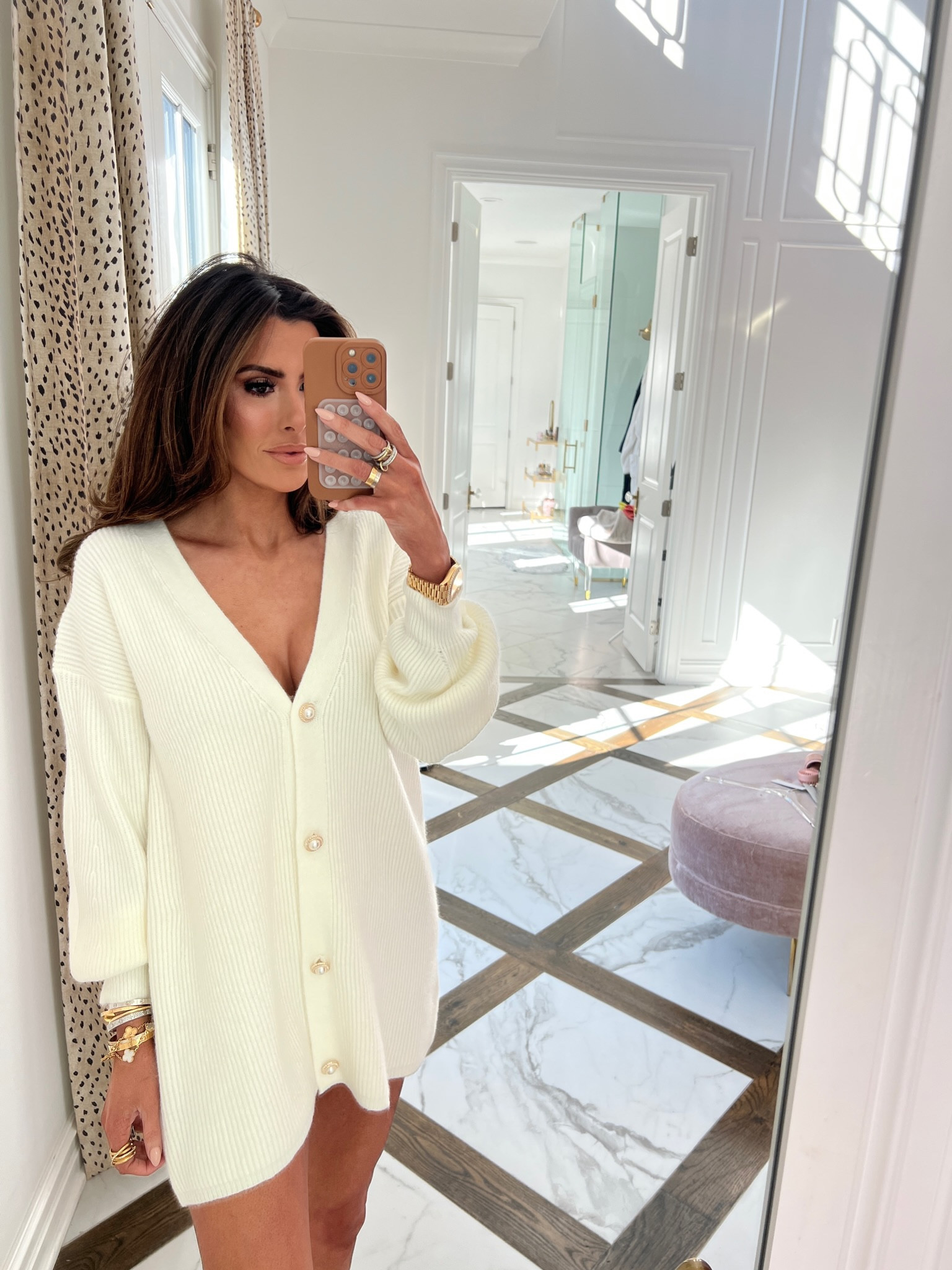 Wearing size small in sweater! 
White sweater with gold buttons, red dress try on haul, spring finds, casual outfit, emily Ann Gemma 

#LTKSeasonal #LTKstyletip