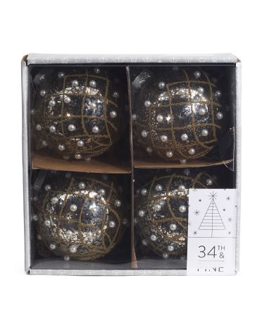 4pk 4in Glass Bubble Ornaments | TJ Maxx