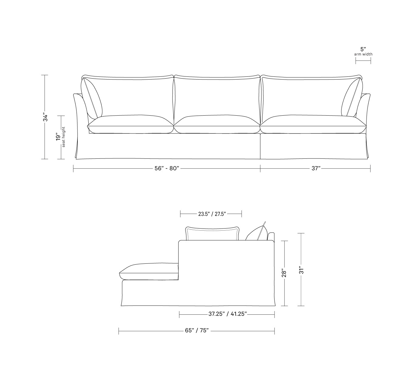 Skylar Slipcovered  Chaise Sectional | Interior Define