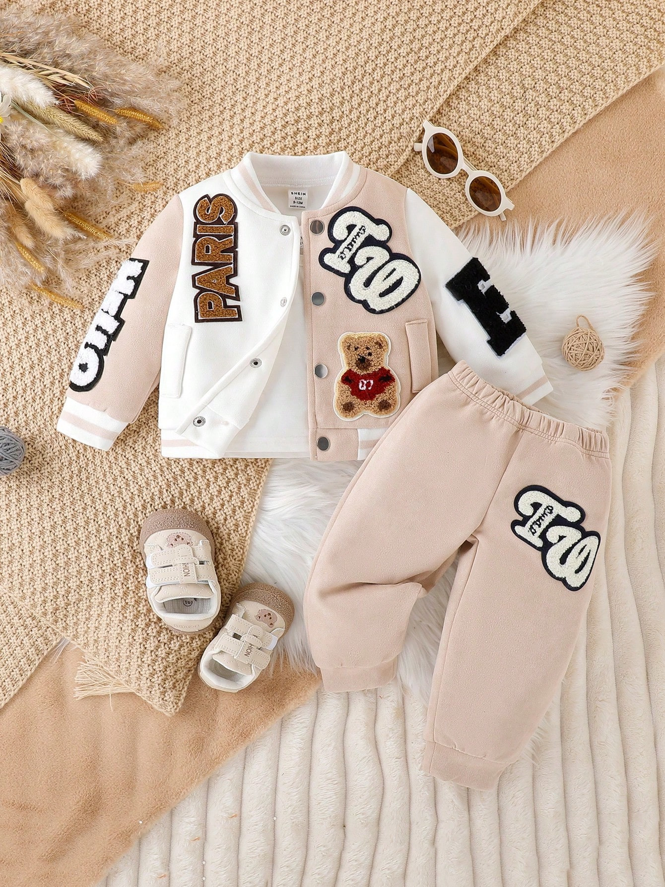 Baby Boy Letter Graphic Two Tone Bomber Jacket & Sweatpants | SHEIN