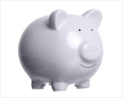 Click for more info about Pearhead Ceramic Piggy Bank, Gender Neutral Nursery Décor, Grey with White Polka Dots