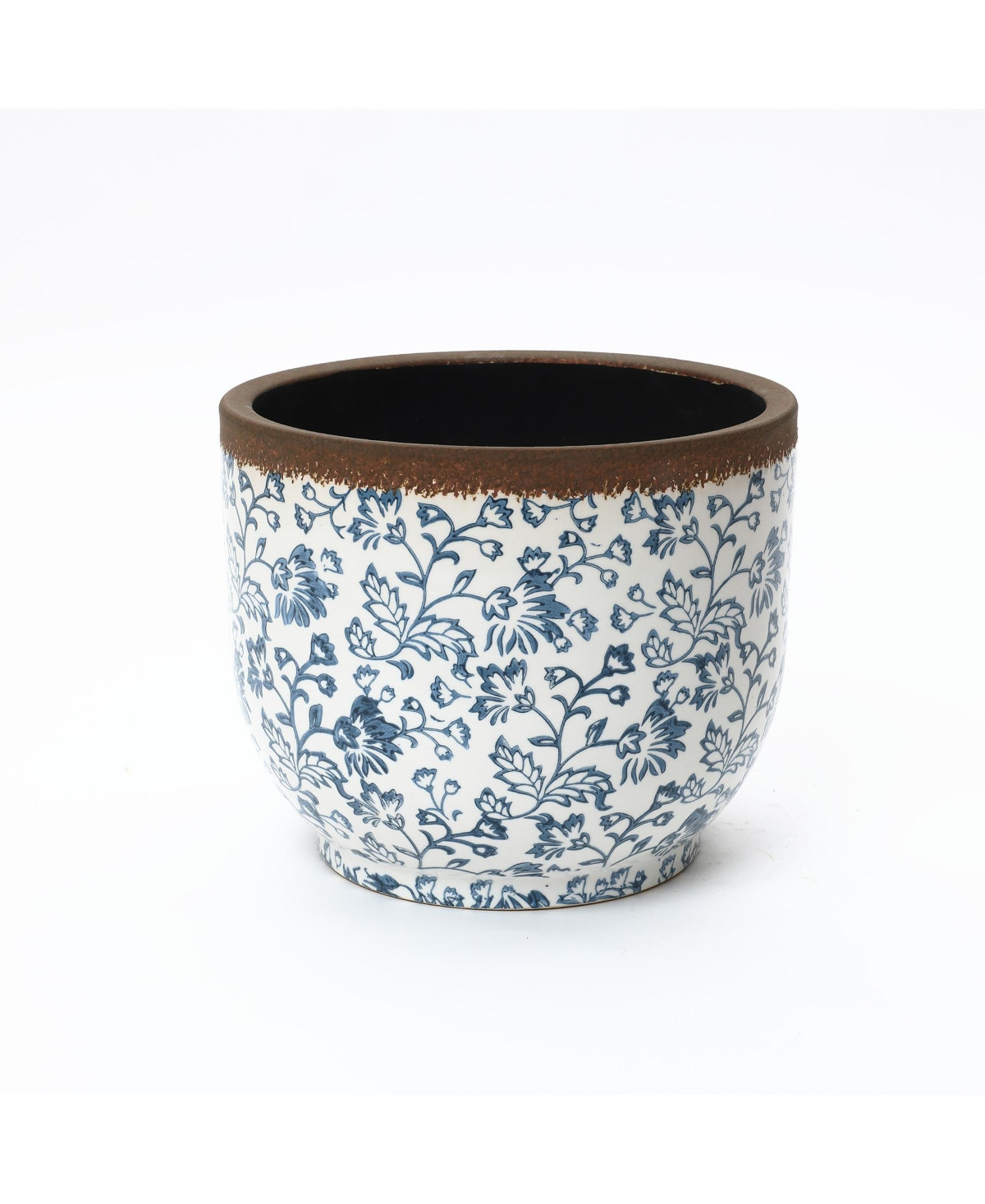 LuxenHome Floral Ceramic Planter, 15.59" Round, Indoor & Outdoor Garden Pot - Blue, white, brown | Macy's