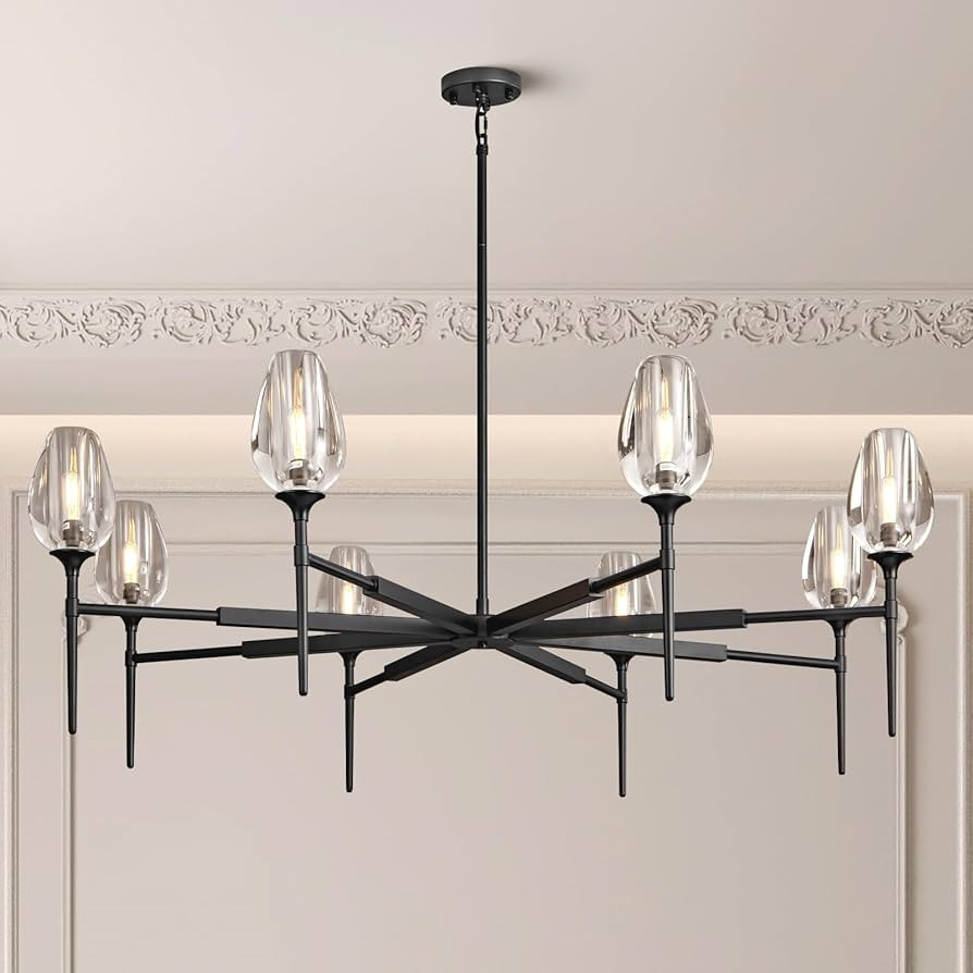 Modern Crystal Chandelier 8 Lights Black, 54in Black Round K9 Crystal Chandelier,Pendant Ceiling ... | Amazon (US)