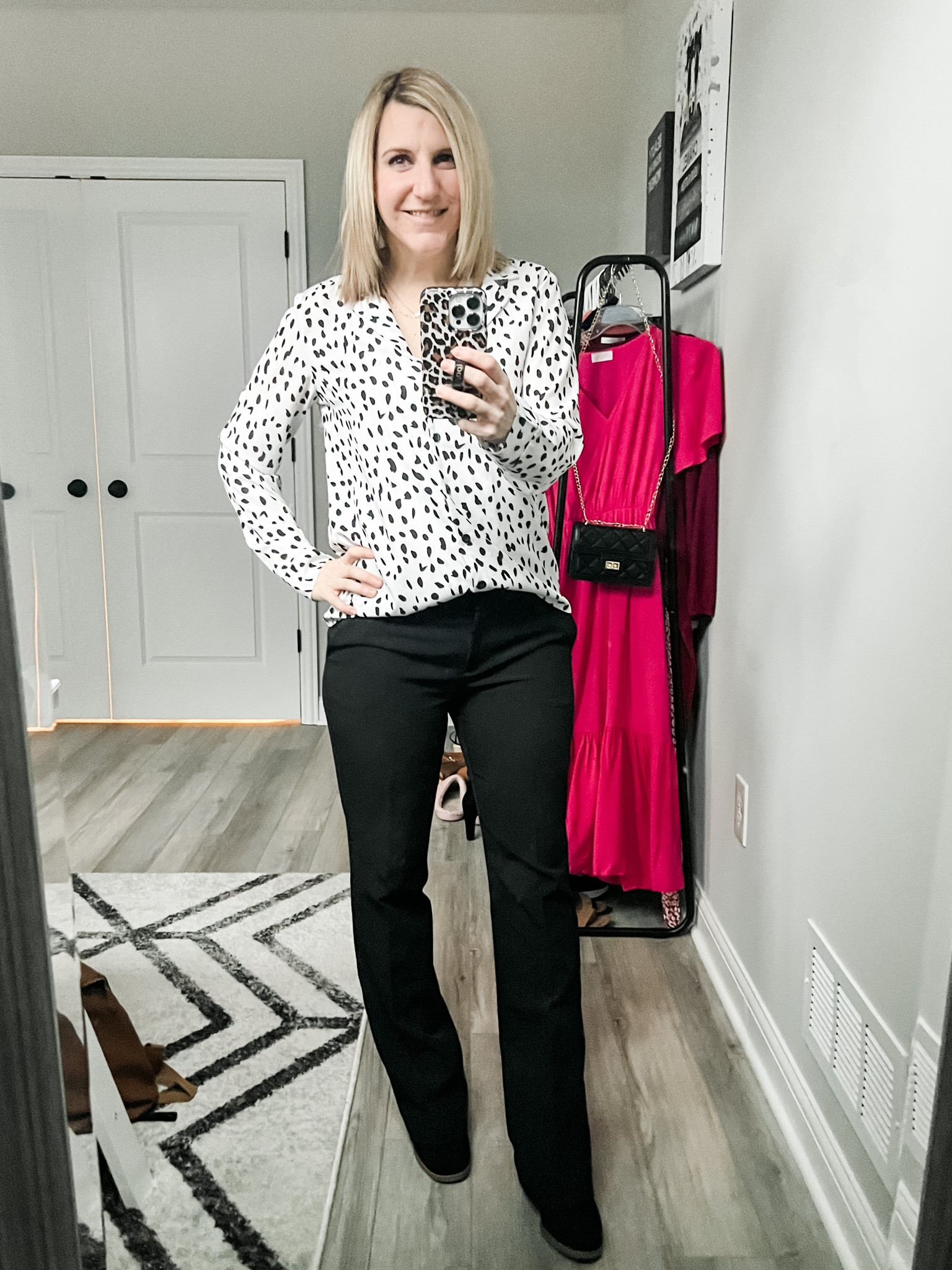 Loving this light workwear button up blouse for spring! This comes in lots of other colors as well. Wearing a small in the top and 4 in bottoms. 

#LTKunder50 #LTKSeasonal #LTKworkwear