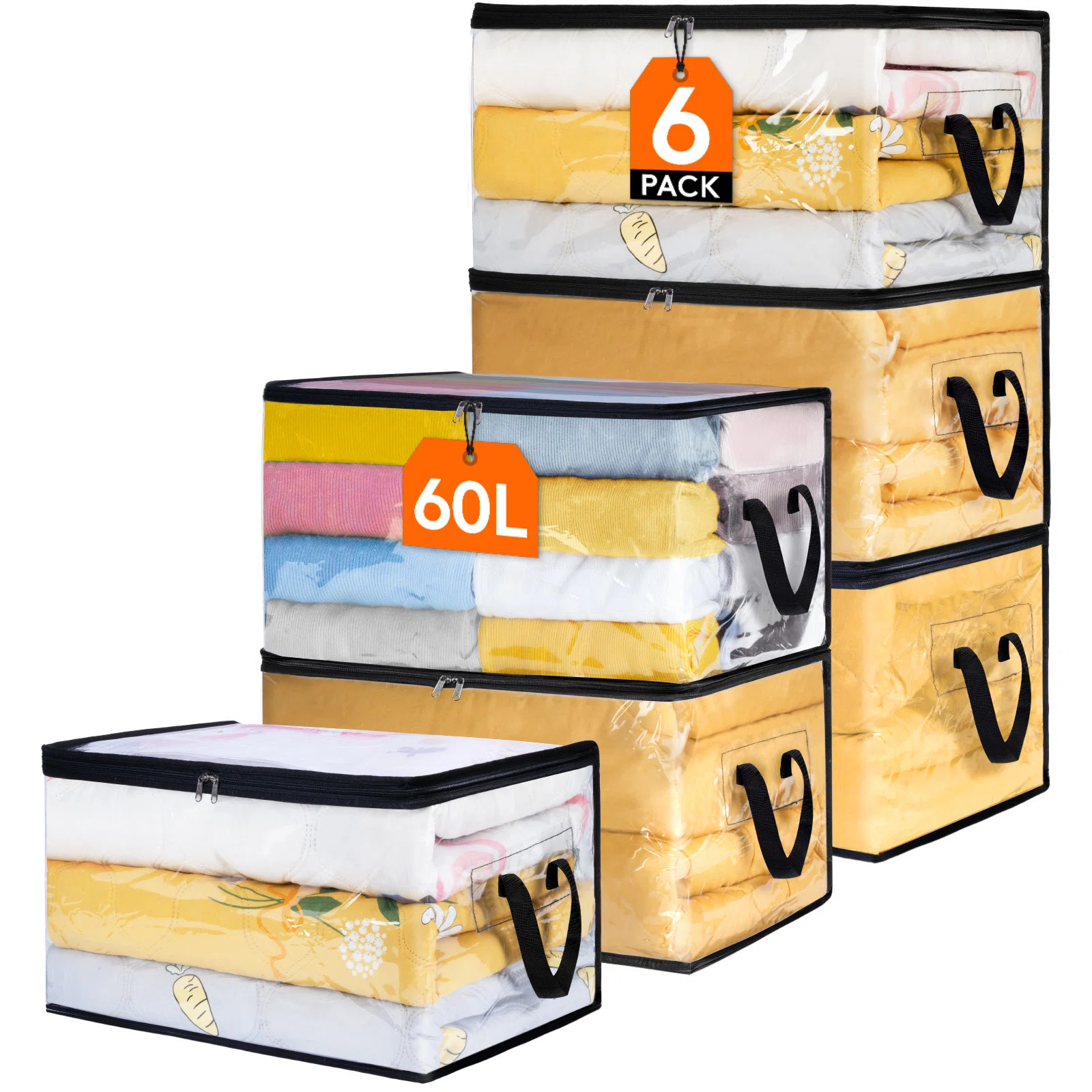 6 Pack Clear Clothes Storage Bags, 60l Plastic Blanket Storage Bags, Vinyl Foldable Moving Bags W... | Wayfair North America