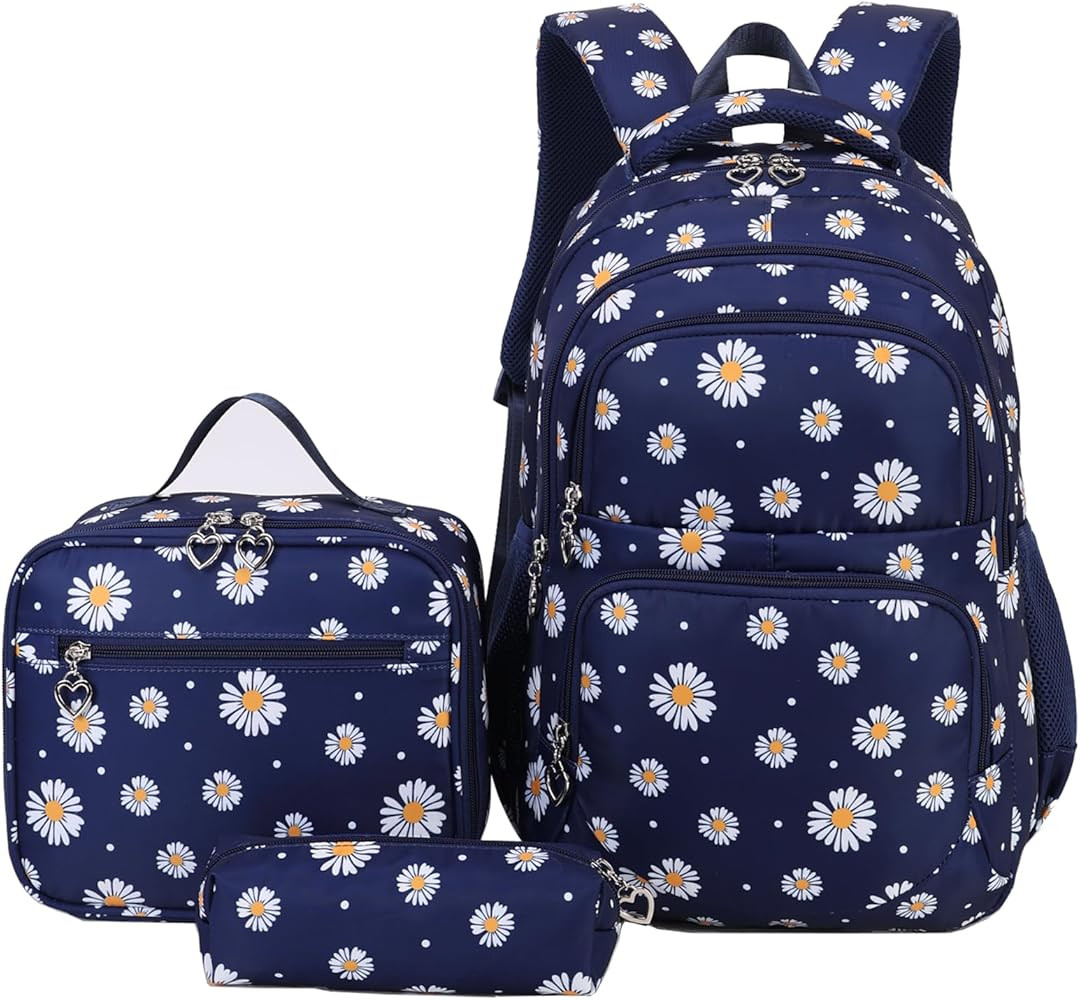 goldwheat Daisy Printed Backpacks With Lunch Pack Pencil Case 3pcs, Lightweight Water Resistant B... | Amazon (US)