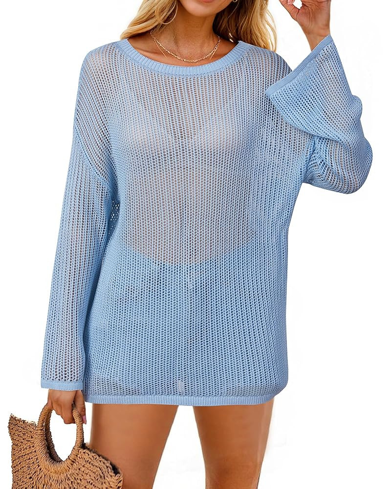 Arach&Cloz Women's Linen Summer Fall Lightweight Crochet Tops Beach Cover Up 2025 | Amazon (US)