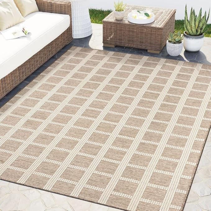 Abani Brown Area Rug – Ocean Collection – 5' x 8' Gridscape Design – Indoor & Outdoor Use ... | Amazon (US)