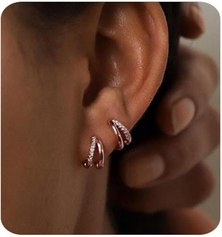 Gold Hoop Earrings for Women,14K Gold Plated Huggie Hoop Earrings for Gift | Amazon (US)