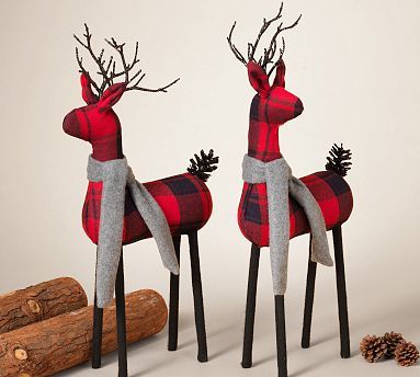 Red Plaid Reindeer With Scarf - Set Of 2 | Pottery Barn (US)
