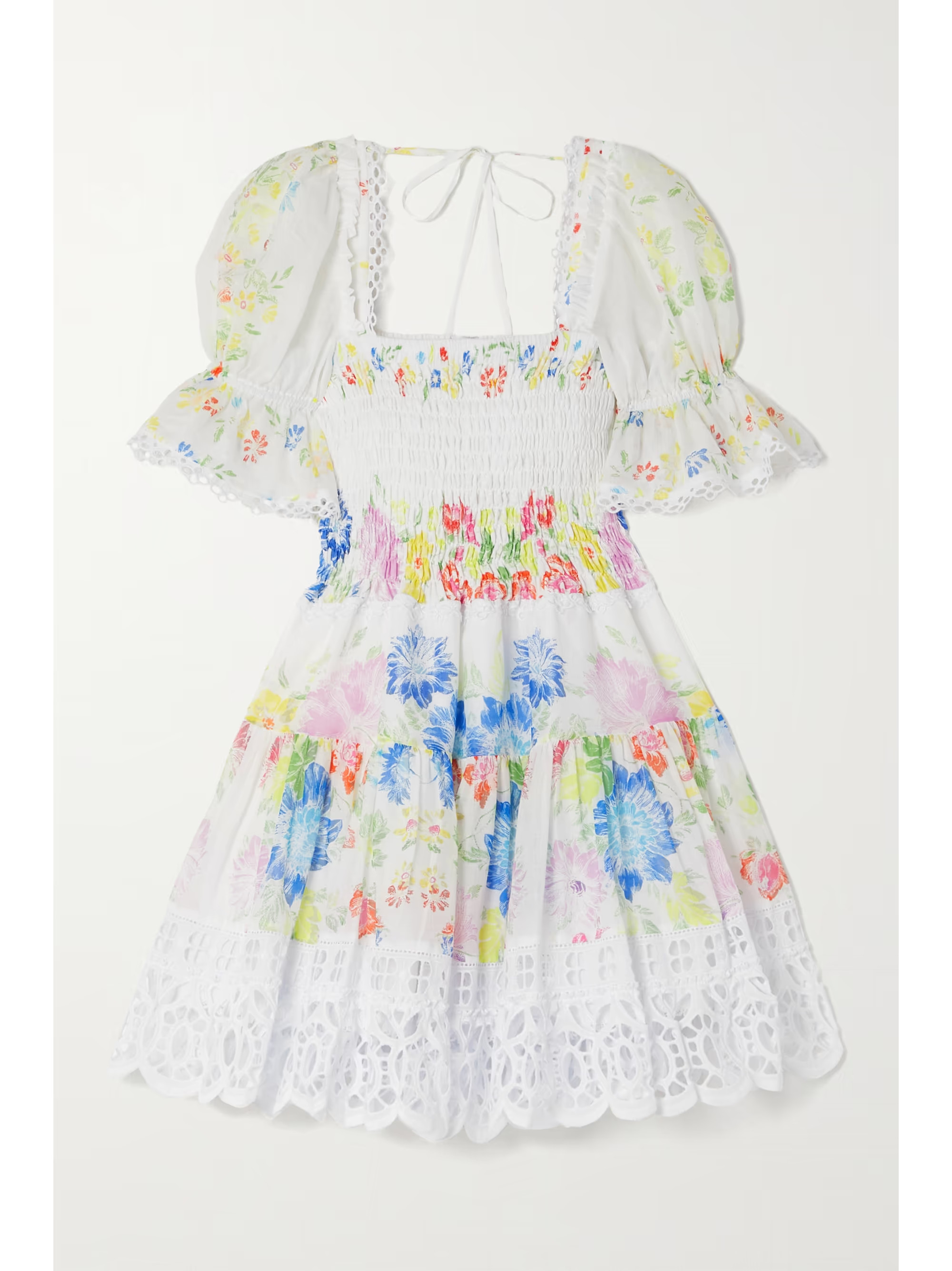 Vannys guipure lace-trimmed printed cotton-blend voile mini dress | NET-A-PORTER (US)