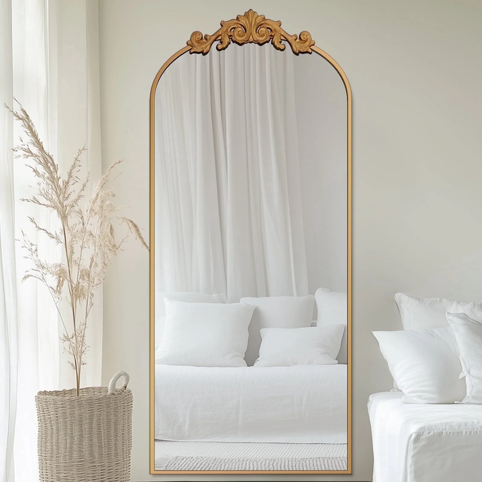 Antok 65"x24" Vintage Arched Full-Length Mirror with Carved Metal Frame, Baroque-Style Floor Mirr... | Walmart (US)