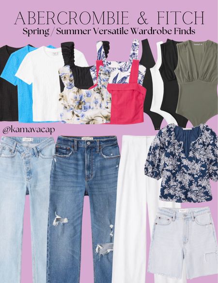 ABERCROMBIE & FITCH SPRING / SUMMER 2023 VERSATILE WARDROBE FAVORITES 🤍

so many new pieces from abercrombie! most items pictured are currently on sale 🫶🏻

items pictured:
• high rise dad jean - light with criss cross waistband
• ultra high rise ankle straight jean - medium destroy
• curve love linen-blend tailored wide leg pant
• high rise 7 inch dad short - light destroy
• textured baby tees - black, blue & white
• poplin scrunch strap top - black & white pattern 
• linen-blend foldover top - blue pattern & pink
• seamless fabric v-neck bodysuit - black & white
• ruched v-neck bodysuit - black & olive
• short-sleeve cotton sheer peasant top - blue print

shop these finds & so much more on my LTK! @kamavacap 🫶🏻

#LTKstyletip #LTKfit #LTKFind