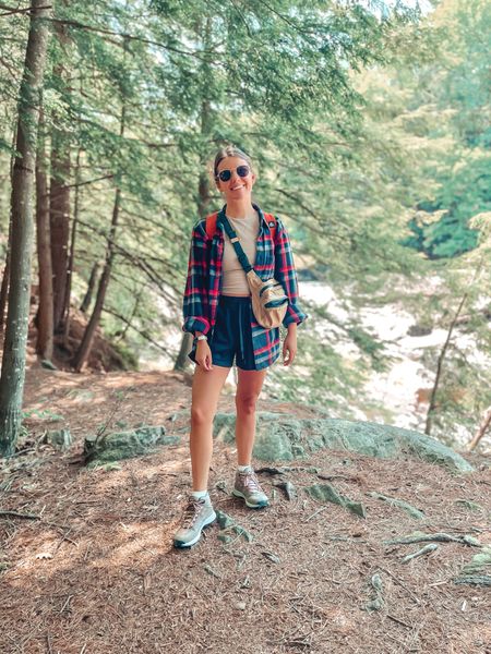 I’m wearing a small in my tank and shorts and a 1/2 size up in my hiking boots.  My flannel is an old one of my husbands!

#LTKFindsUnder100 #LTKStyleTip #LTKFindsUnder50