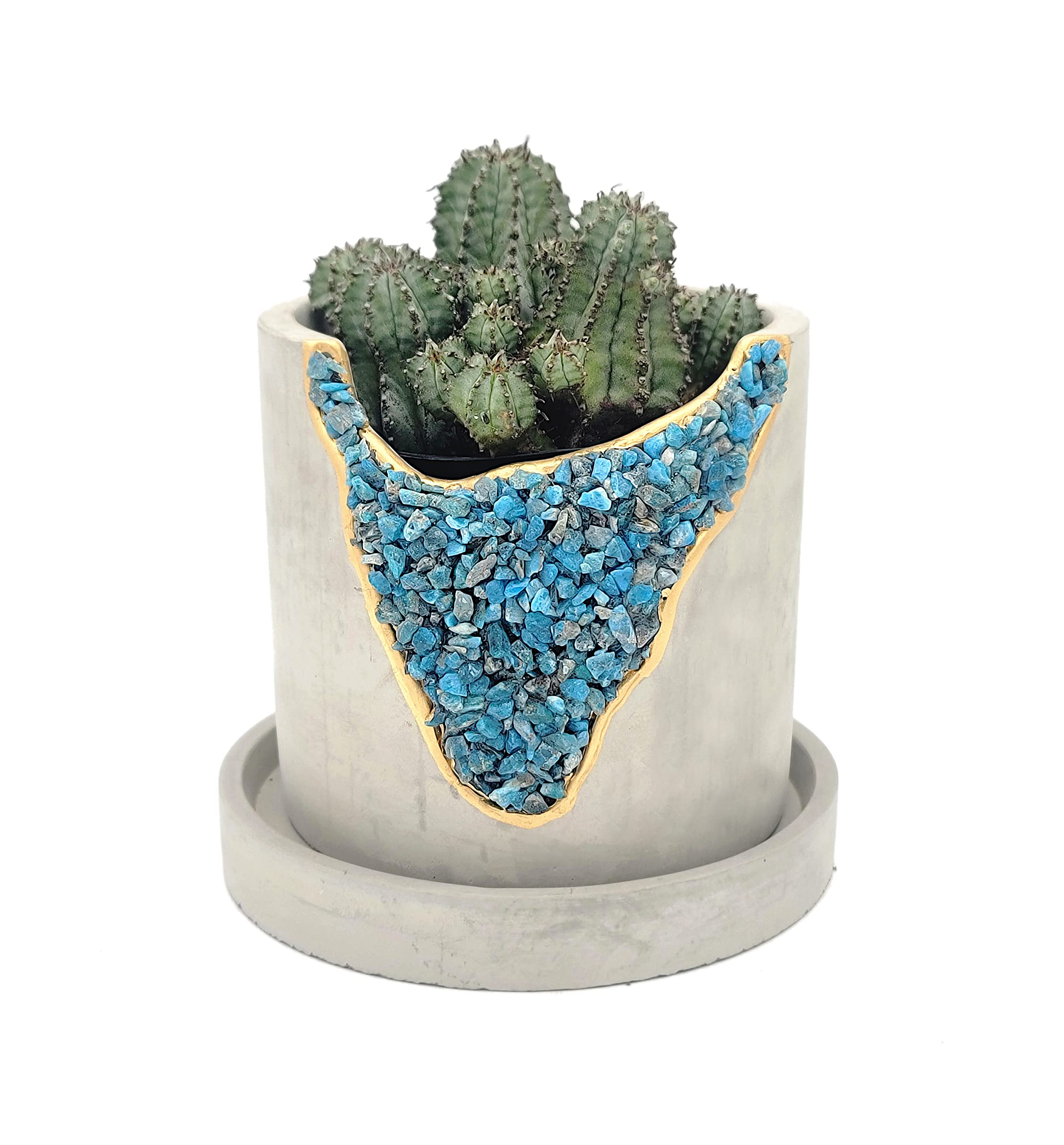 4 Inch Crystal Plant Pot with Saucer - Cement Geode Planter - Concrete Pots for Plants - Modern S... | Amazon (US)