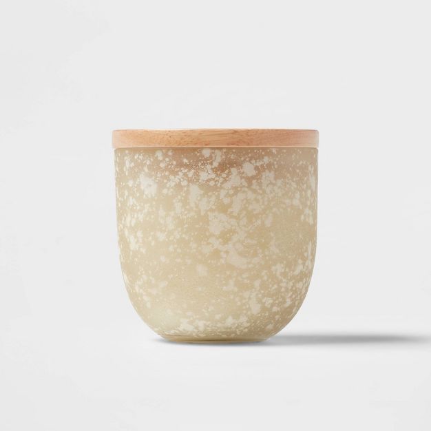 10oz Tinted Salt Finish Glass Candle with Wood Lid Spearmint & Ylang Tan - Threshold™ | Target