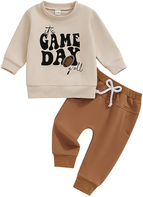 Kislio Infant Toddler Baby Boy Clothes Set Game Day Football Long Sleeve Pullover Sweatshirt Pant... | Amazon (US)