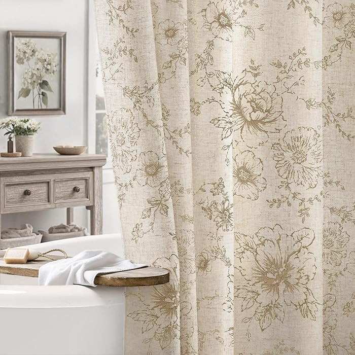 Farmhouse Floral Linen Shower Curtain, Vintage Beige Pattern Rustic Shower Curtains for Bathroom,... | Amazon (US)