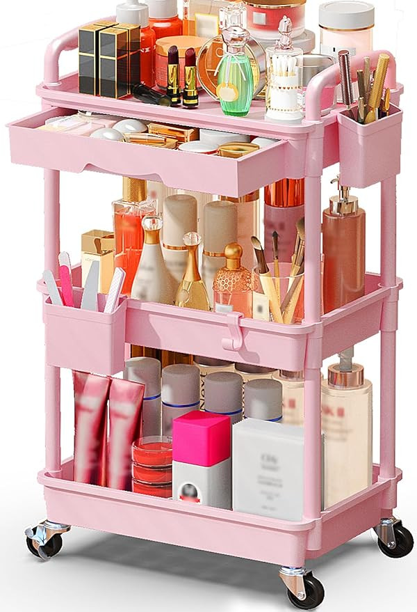 SUNALLY Makeup Cart Organizer with Drawers, Floor Skincare Organizers Vanity Storage Organizer, R... | Amazon (US)