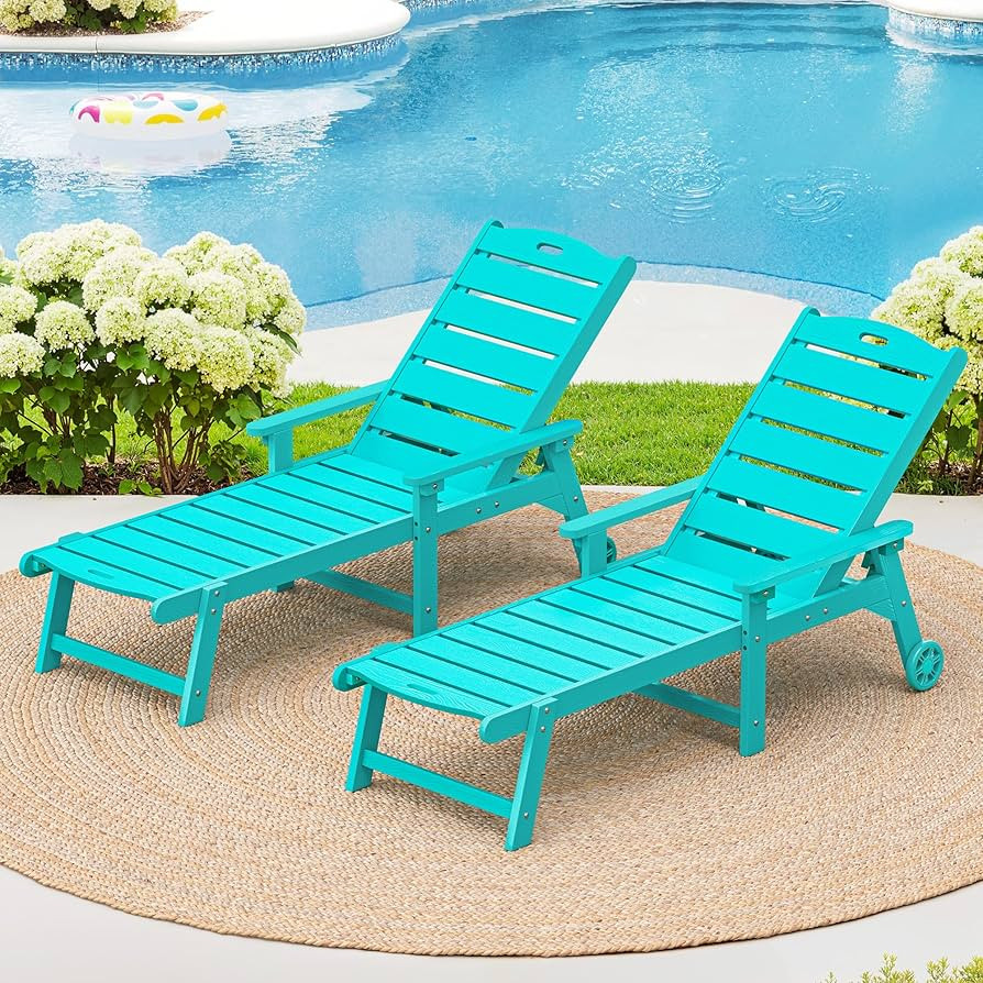 LUE BONA Outdoor Chaise Lounge Chairs Set of 2, HDPS Chaise Lounger, 5 Positions Adjustable Loung... | Amazon (US)