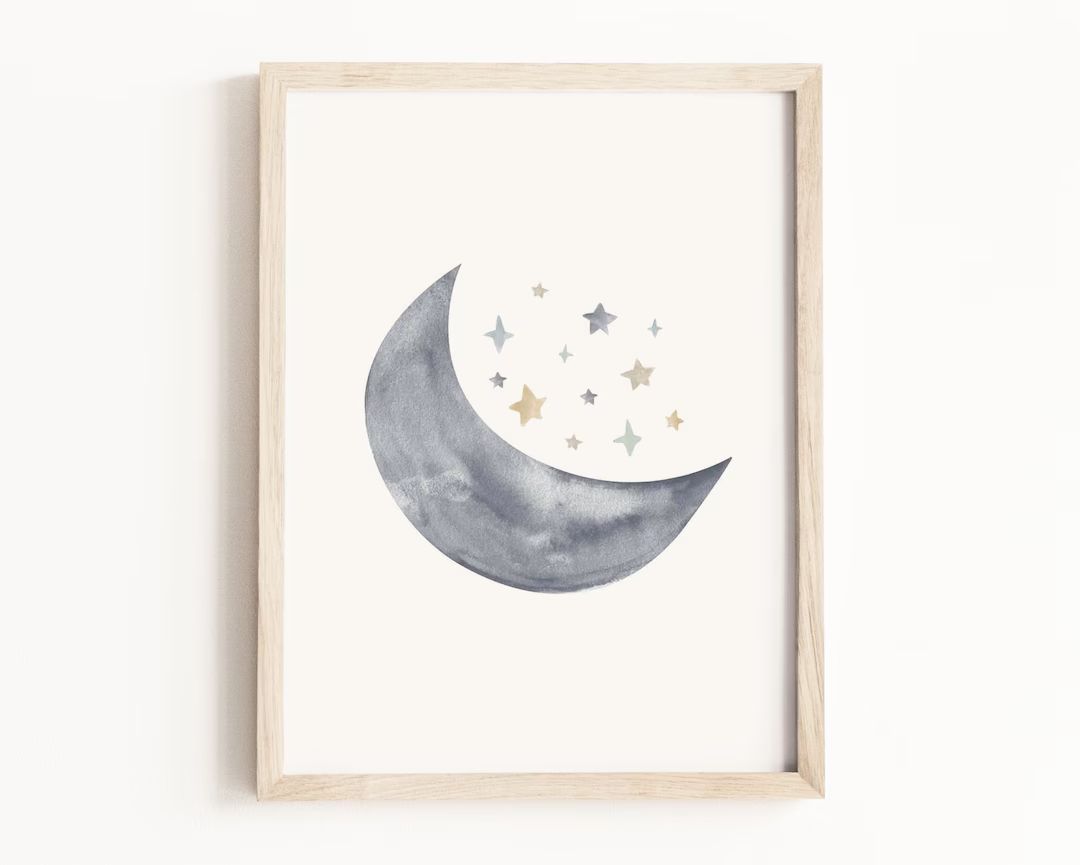 Moon and Stars Art Print • Sky Watercolor Painting • Star Nursery Wall Art • Celestial Nurs... | Etsy (US)
