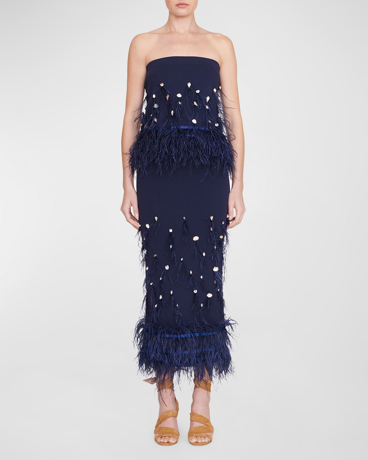 Makayla Ostrich Feather Embellished Midi Skirt | Neiman Marcus