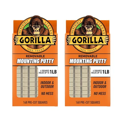 Gorilla Mounting Putty, Natural Tan Color, 168 Pre-Cut Squares (Pack of 2) - Non-Toxic Removable & Repositionable Wall Putty | Amazon (US)