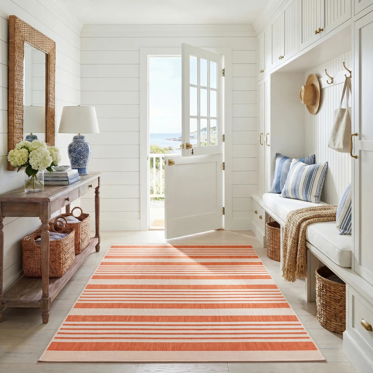 Arneshia Striped Terracotta/ Beige Indoor / Outdoor Area Indoor/Outdoor Area Rug | Wayfair North America