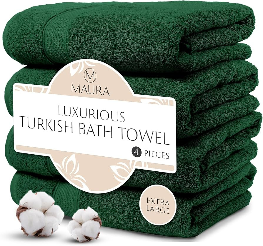 MAURA Hunter Green Extra Large Turkish Cotton Luxury Bath Towels Set of 4. Ultra-Soft, Thick & Pl... | Amazon (US)