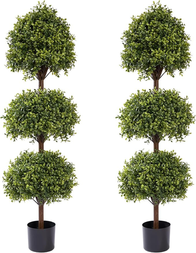 THE BLOOM TIMES 55" Tall Artificial Boxwood Triple Ball Topiary Trees, UV Resistant Large Fake Po... | Amazon (US)