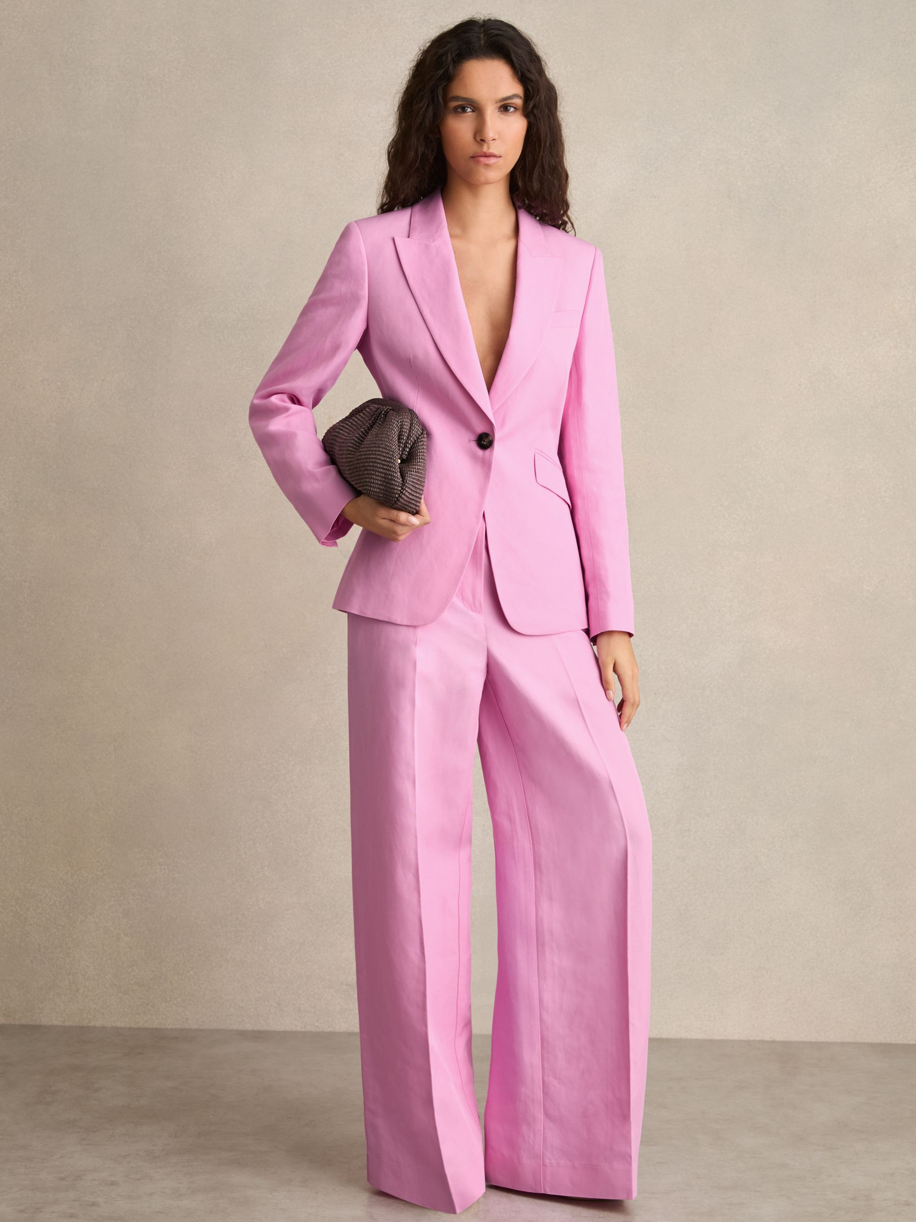 Petite Single Breasted Suit Jacket With Linen in Pink | Reiss DE