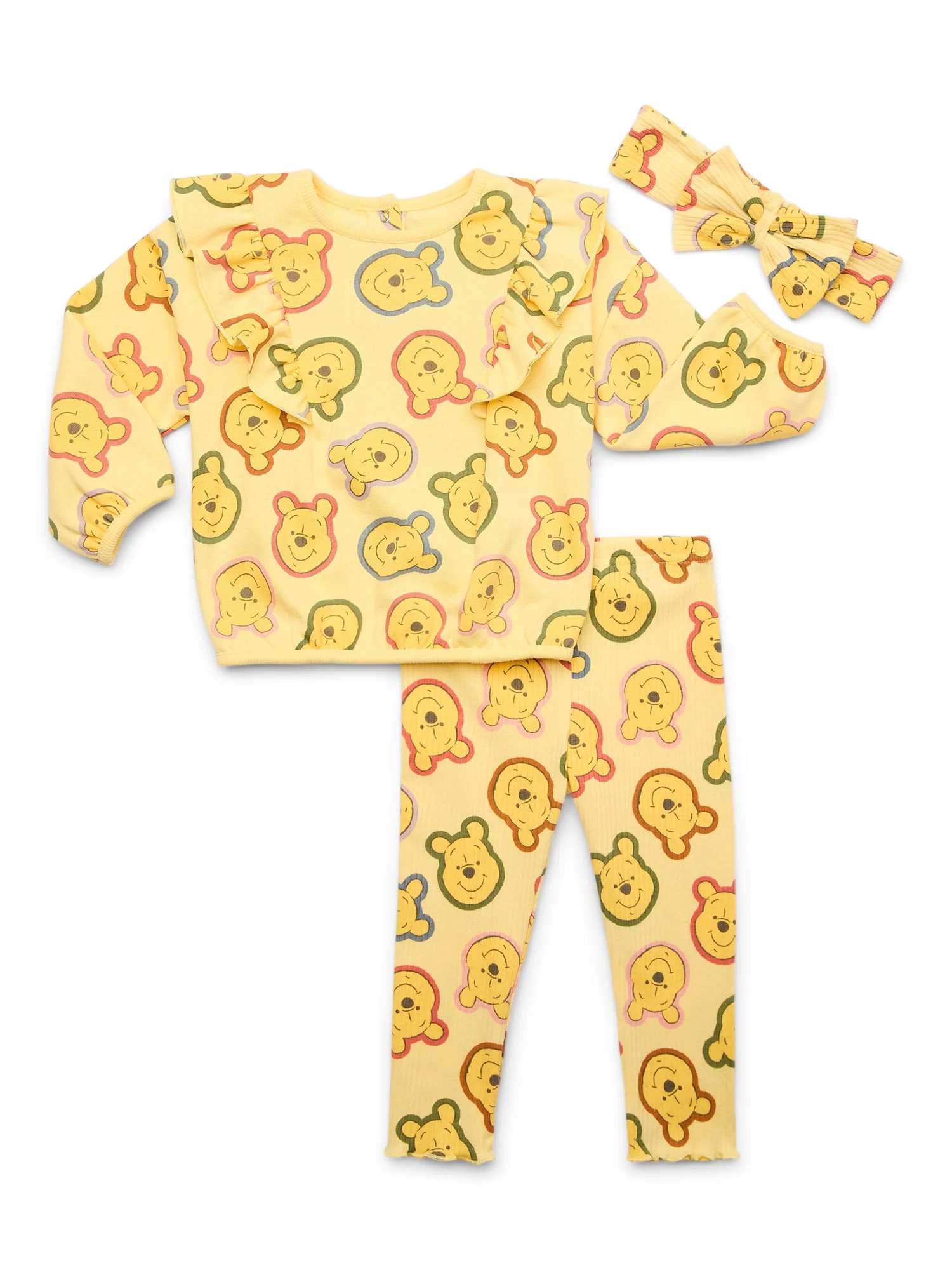 Winnie the Pooh Baby Girl All Over Print Long Sleeve Top & Leggings, 3-Piece Set, Sizes 0/3 Month... | Walmart (US)