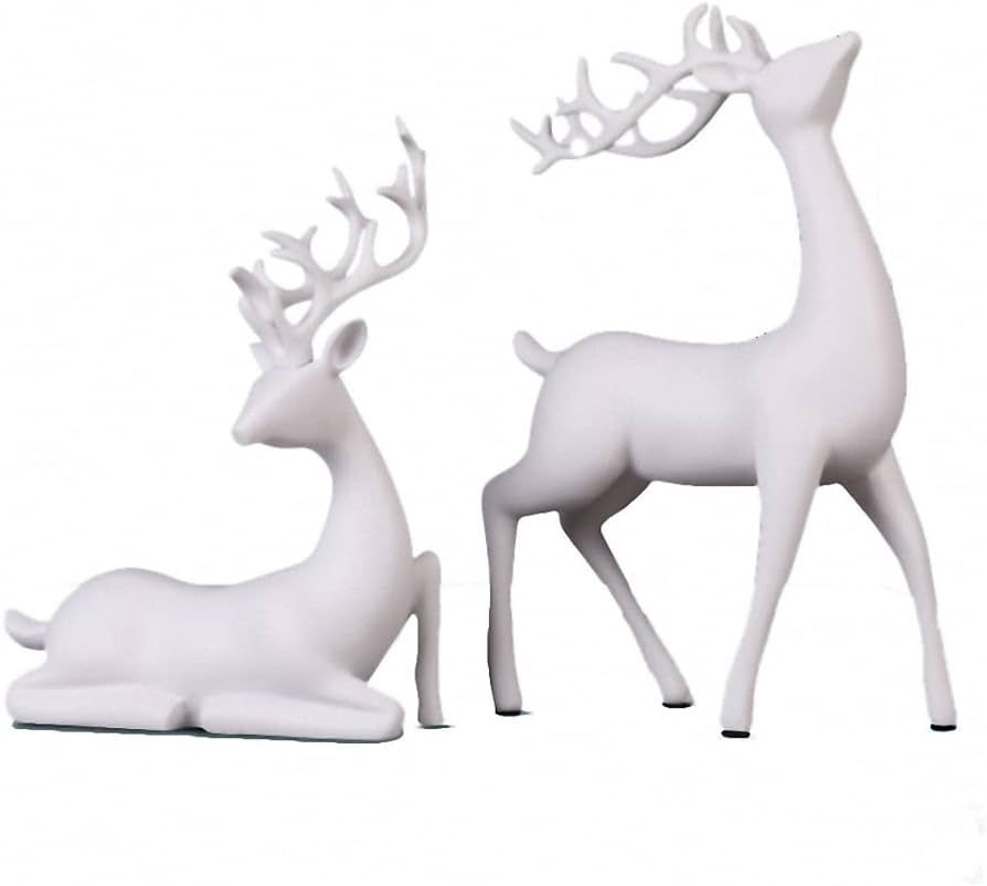 Amazon.com: Luganiso Christmas Reindeer Figurines Set of 2 Resin Deer Statues Elk Sculpture Ornam... | Amazon (US)