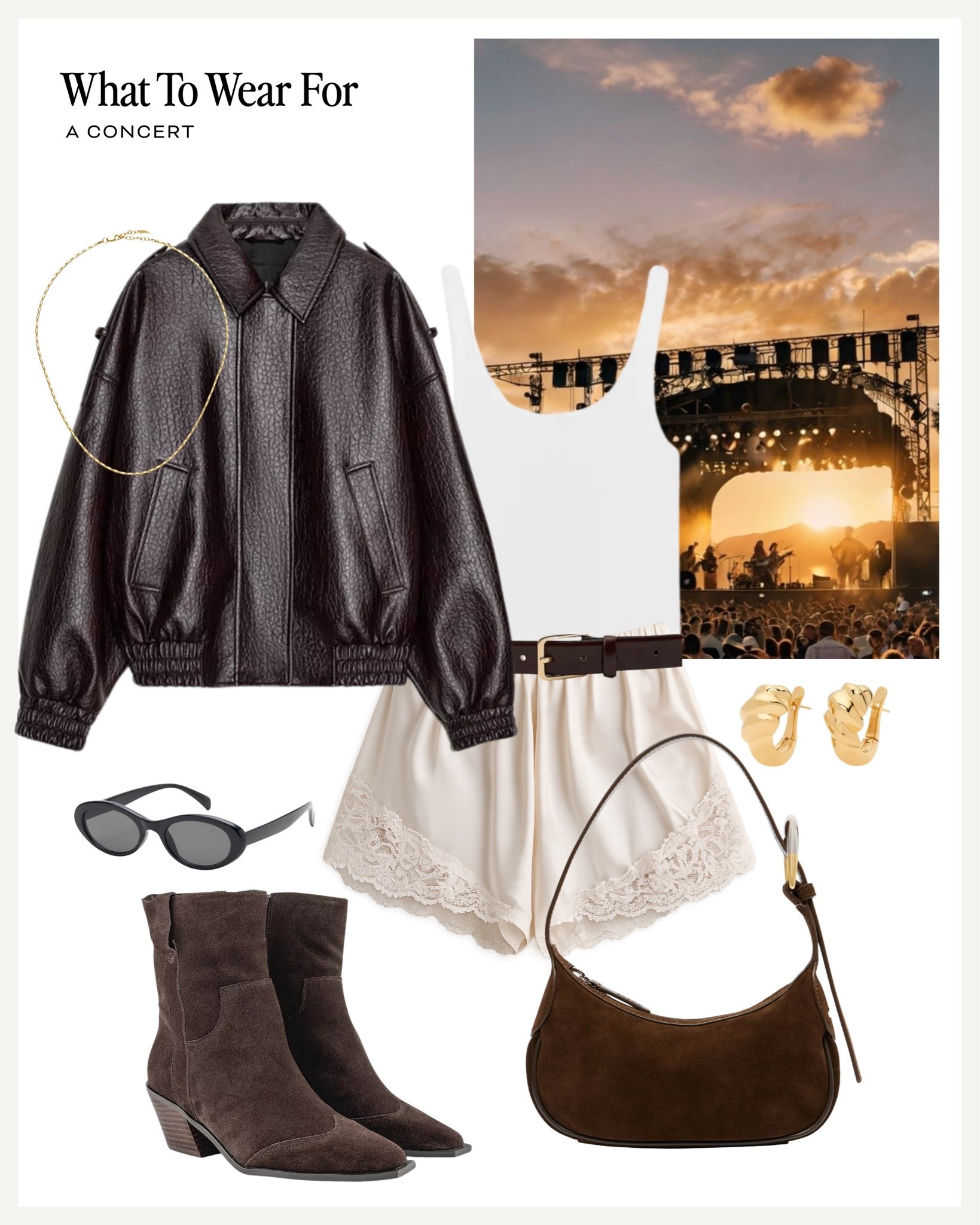 A concert 🎶 

Lace silk shorts, leather jacket, spring summer, western boots

#LTKspring #LTKfestival #LTKuk