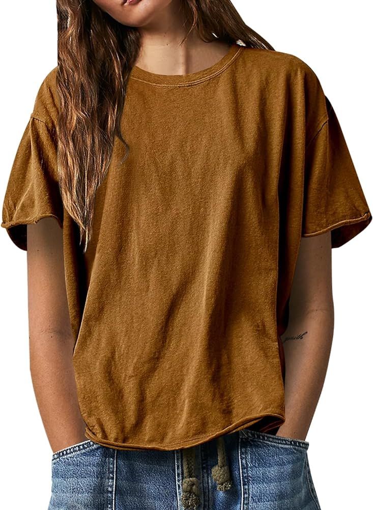Women's Oversized T Shirts Casual Short Sleeve Shirts Loose Crewneck Drop Shoulder Pullover Tops ... | Amazon (US)