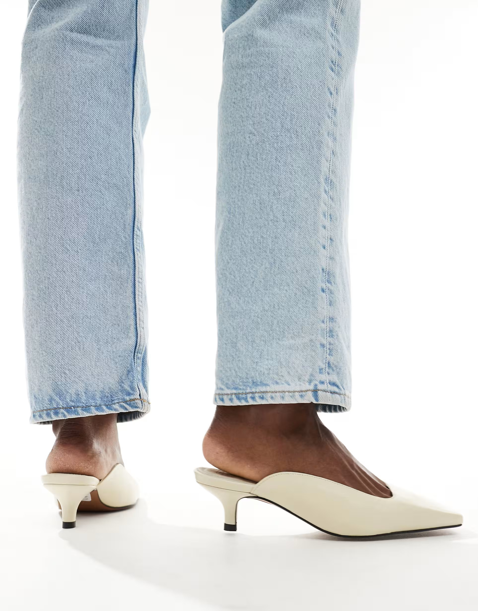 ASOS DESIGN Santiago premium leather squared toe mules in off-white | ASOS (Global)