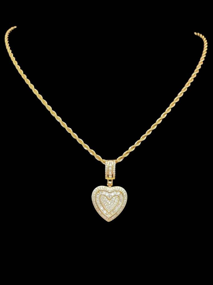 1pc Cubic Zirconia Heart Shaped Pendant On 1pc Stainless Steel Snake Chain Necklace, Hip-Hop Retro Pendant Necklace For Women, Suitable For Daily Wear Or Parties, Mother's Day, Valentine's Day Gift | SHEIN