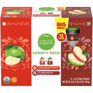 Simple Truth Organic Apple Sauce Variety Pack Unsweetened & Apple Cinnamon -- 12 Pouches | Vitacost.com