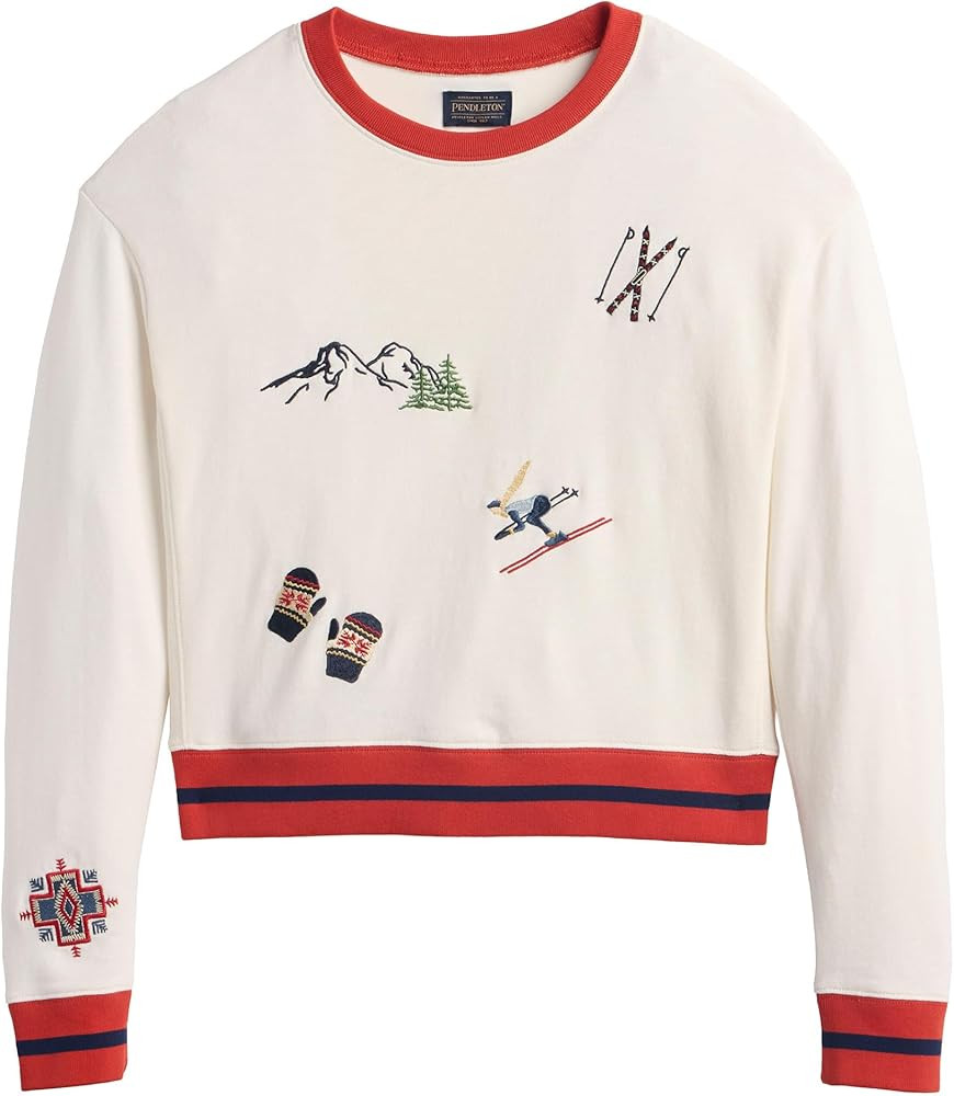 Pendleton Women's Embroidered Graphic French Terry Sweater, 100% Cotton, Lightweight Knit, Classi... | Amazon (US)