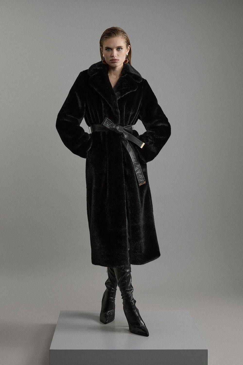Faux Fur Longline Coat | Karen Millen UK + IE + DE + NL