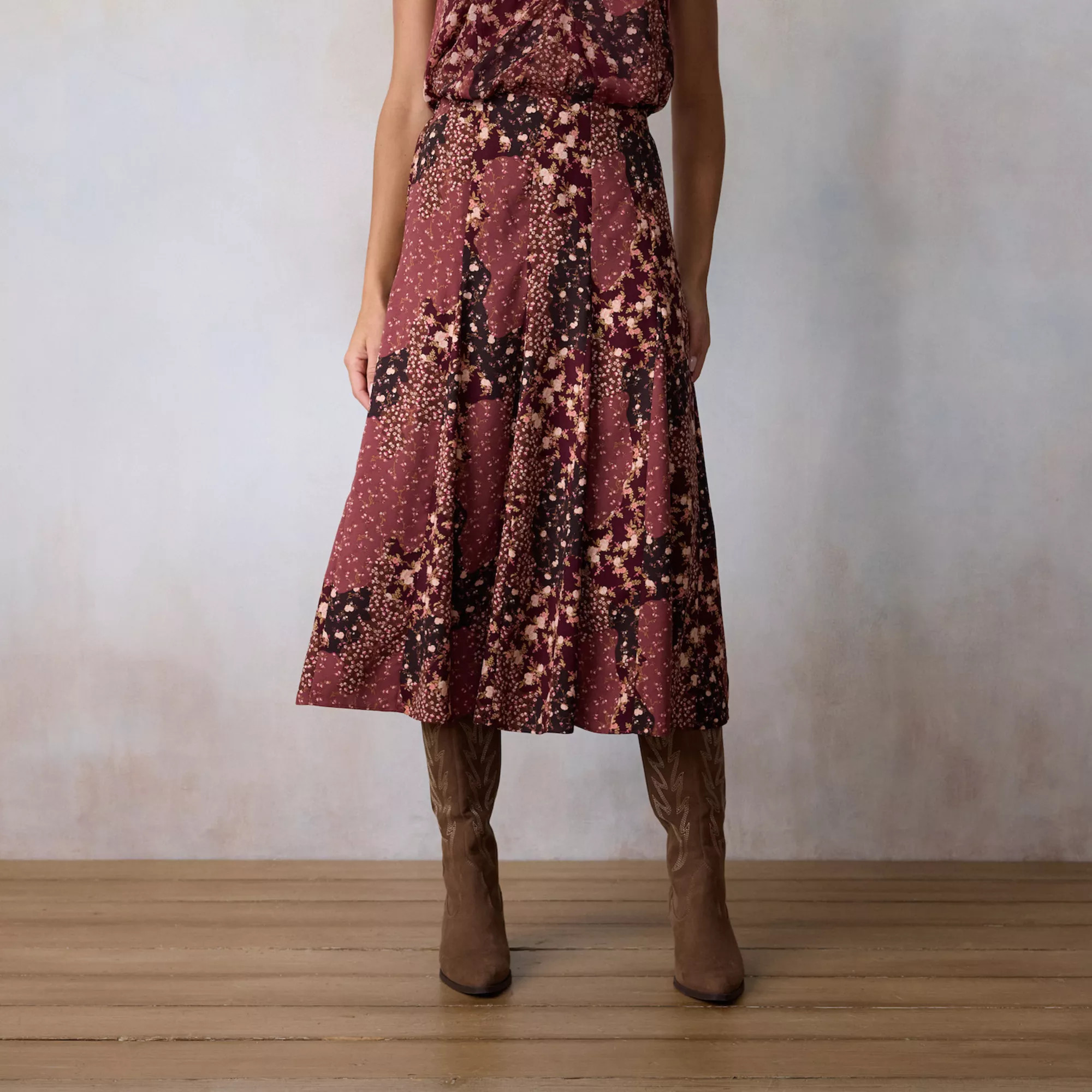 Women's LC Lauren Conrad Floral Crepe Godet Midi Skirt | Kohl's