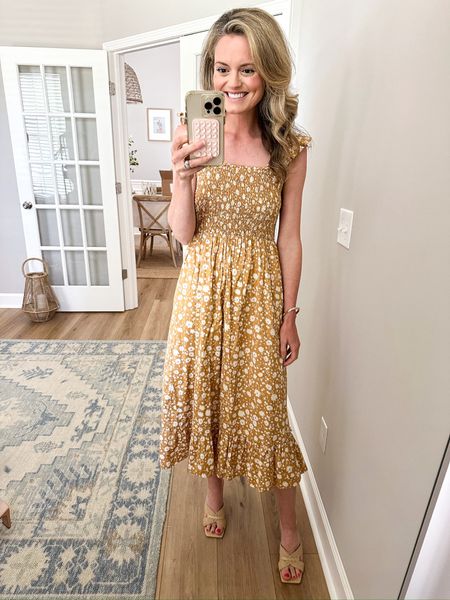Loving the pretty yellow floral of this midi dress. It'd be a sweet Mother's Day option.

#LTKGiftGuide #LTKshoecrush #LTKbeauty
