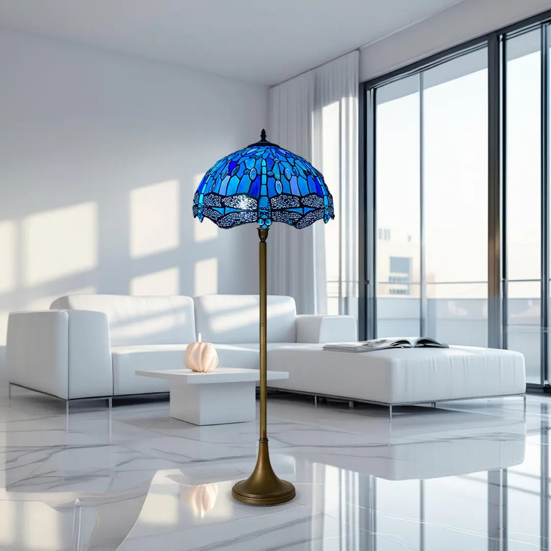 Blue Tiffany Style Floor Lamp 16 Inch Stained Glass Home Office Decoration UK | Etsy (US)