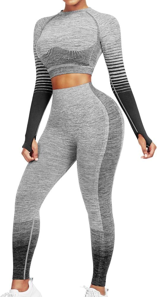 JOYMODE Workout Sets for Women 2 Piece High Waist Seamless Leggings and Crop Top Yoga Outfit | Amazon (US)
