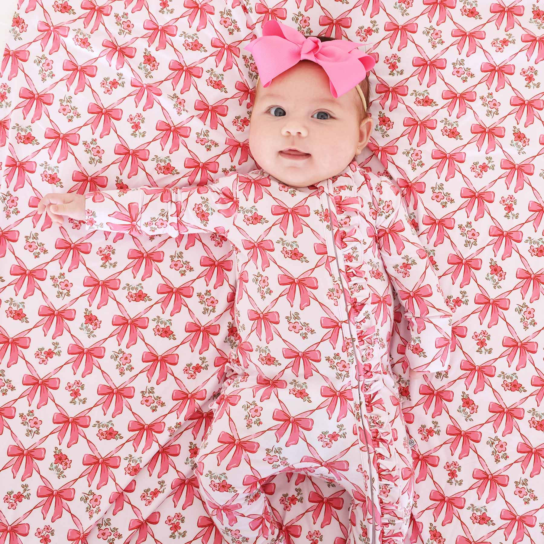Bow Besties Ruffle Zipper Footie | Caden Lane
